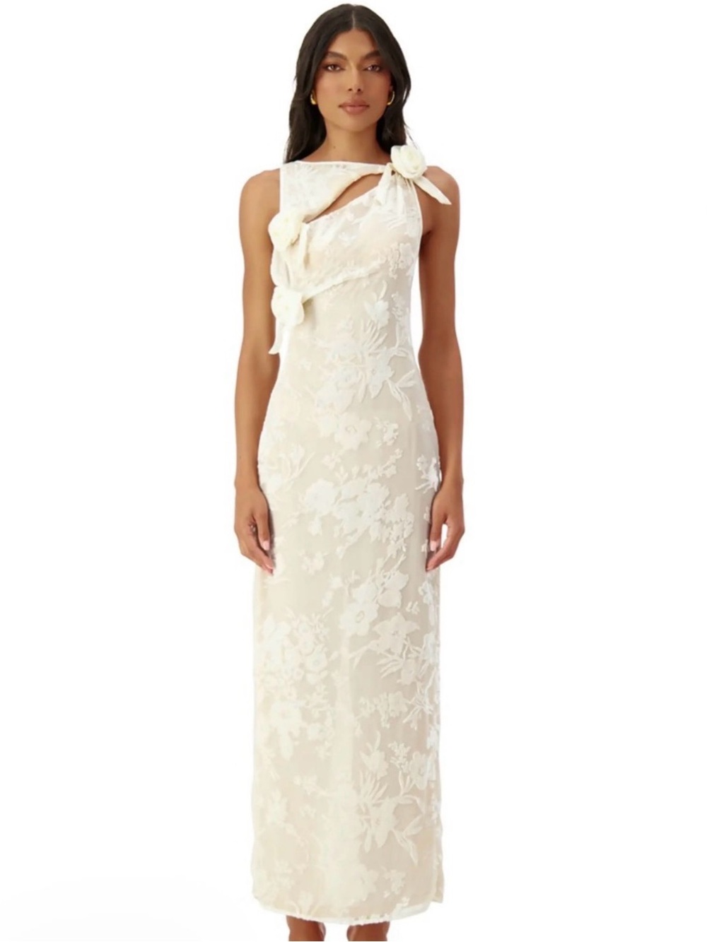 AlamourJohanna cream dress Floral Sleeveless maxi Gown Size S
